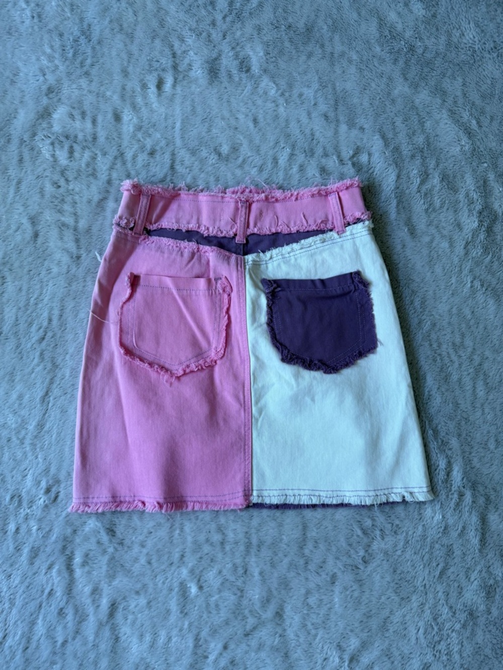 Mazik Pink, White & Purple Patchwork Front-Zip Mini Skirt - Picture 3 of 3